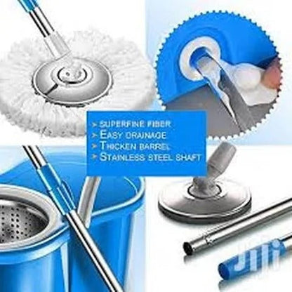 360° Rotating Spin Mop with Bucket – 2 Microfiber Mop Heads