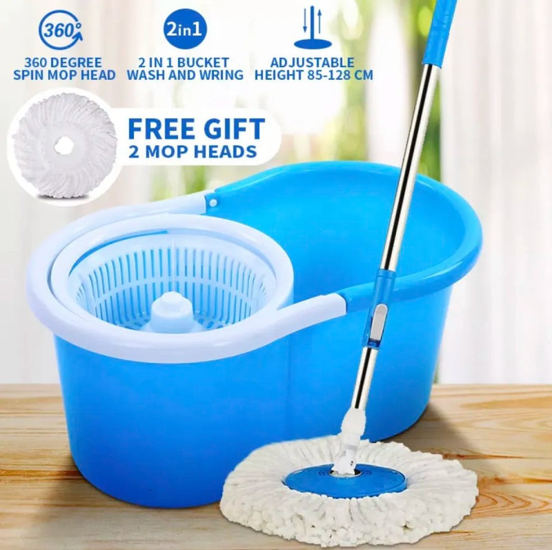 360° Rotating Spin Mop with Bucket – 2 Microfiber Mop Heads
