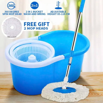 360° Rotating Spin Mop with Bucket – 2 Microfiber Mop Heads