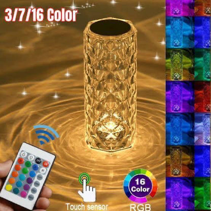 16-Color RGB Crystal Rose Diamond Table Lamp with Remote