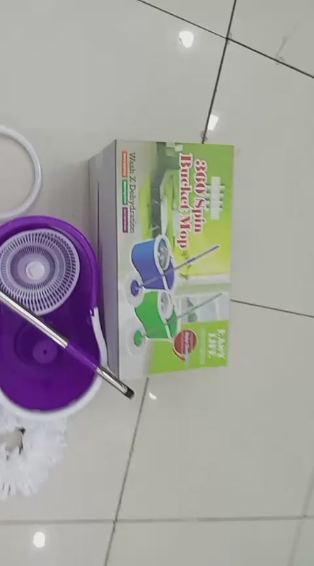 360° Rotating Spin Mop with Bucket – 2 Microfiber Mop Heads