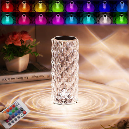 16-Color RGB Crystal Rose Diamond Table Lamp with Remote