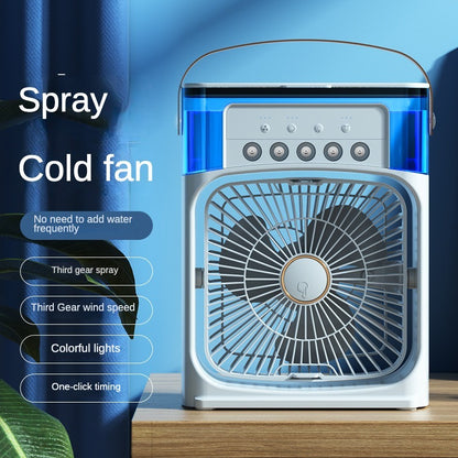 Portable Mini Air Cooler Fan with Mist Spray, 3 Speed USB Cooling Fan & 7 Color LED Light