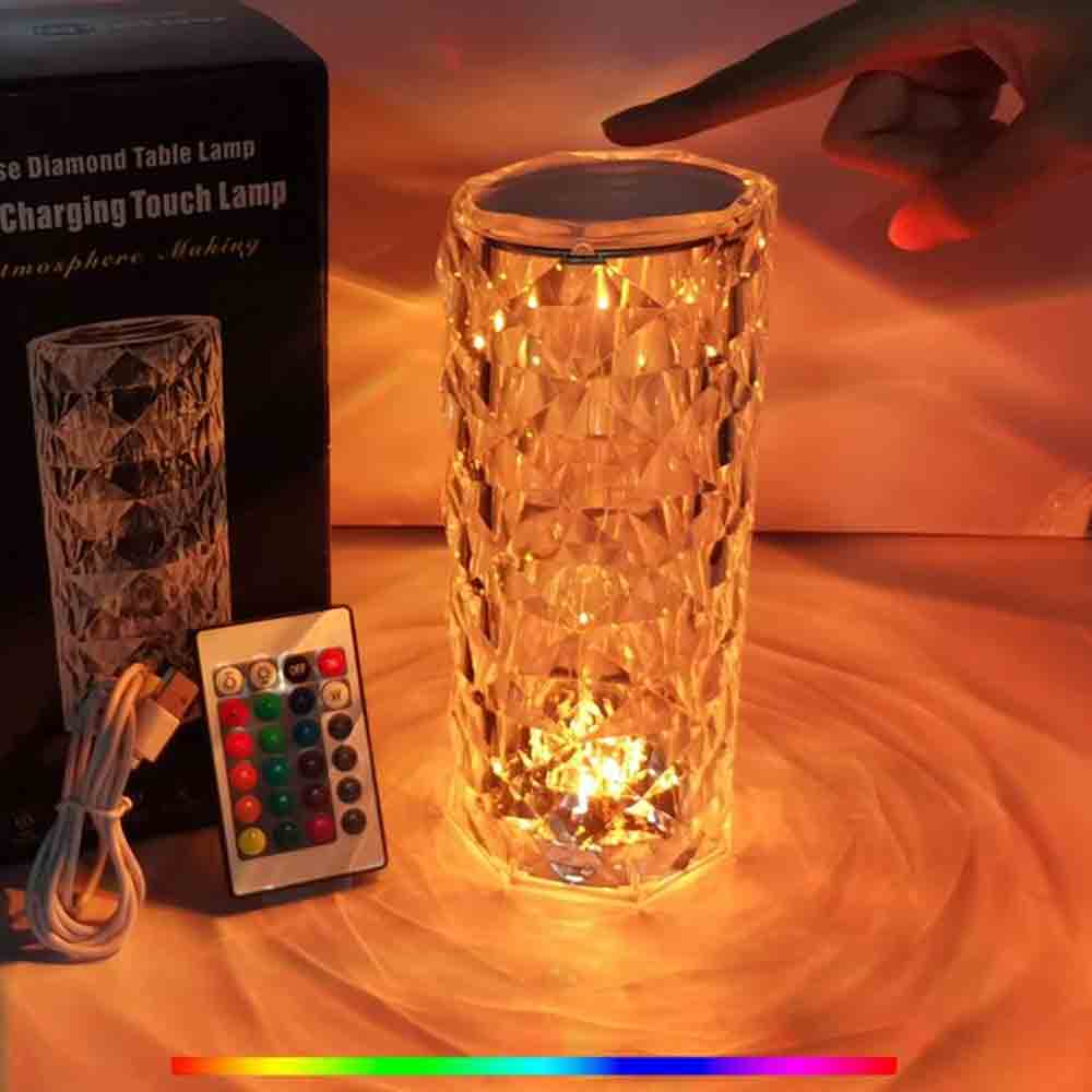 16-Color RGB Crystal Rose Diamond Table Lamp with Remote