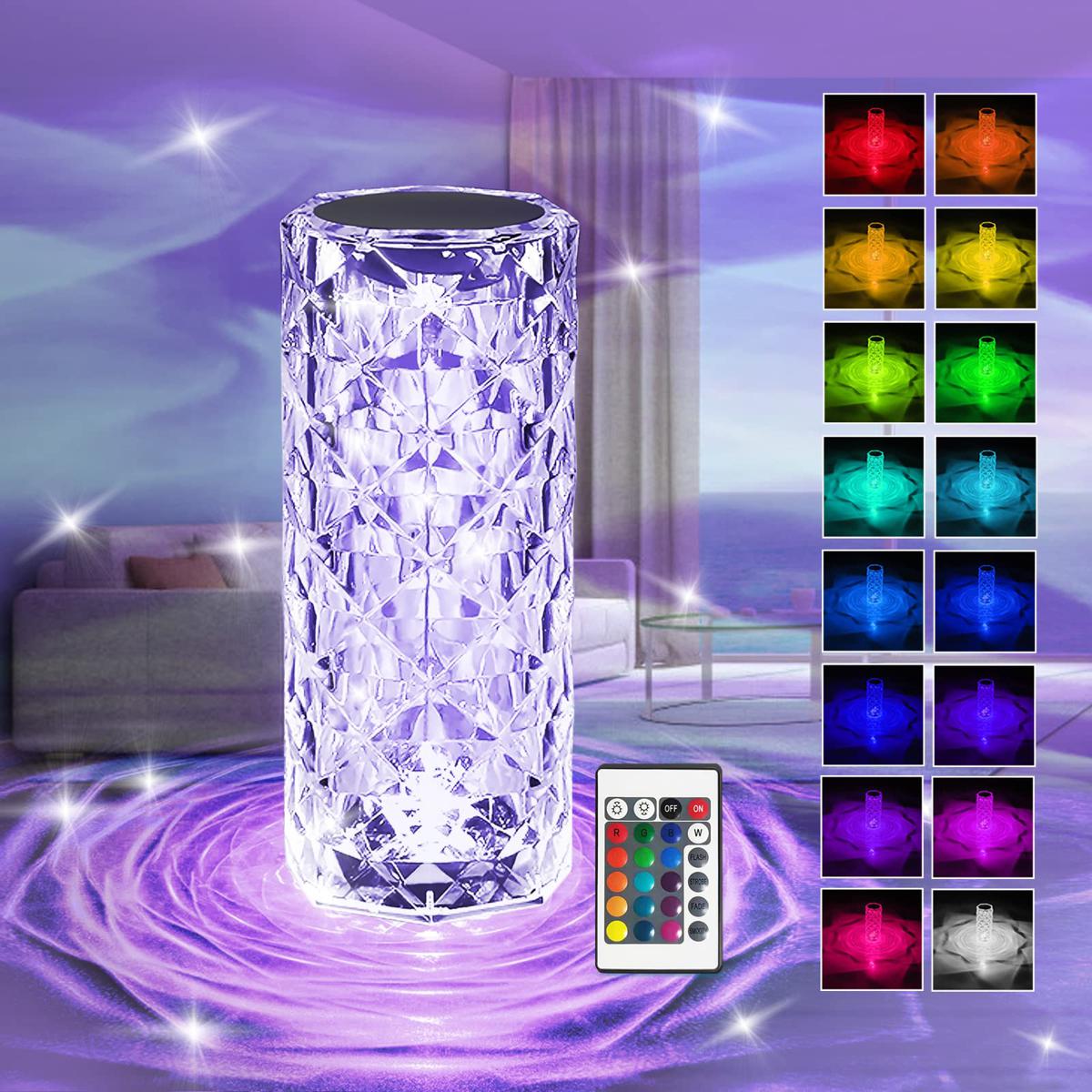 16-Color RGB Crystal Rose Diamond Table Lamp with Remote