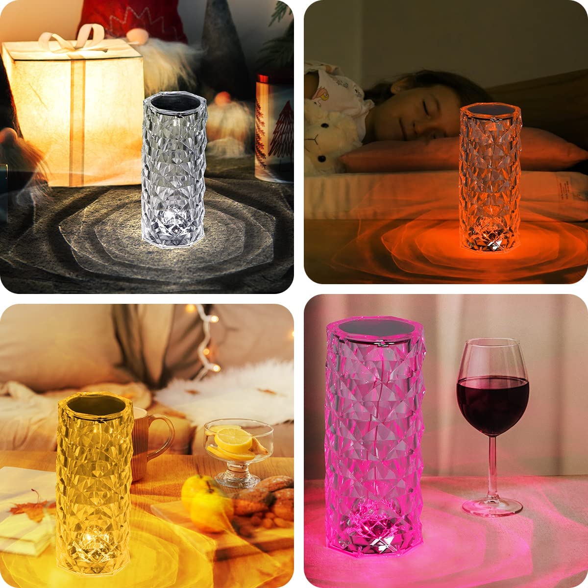 16-Color RGB Crystal Rose Diamond Table Lamp with Remote