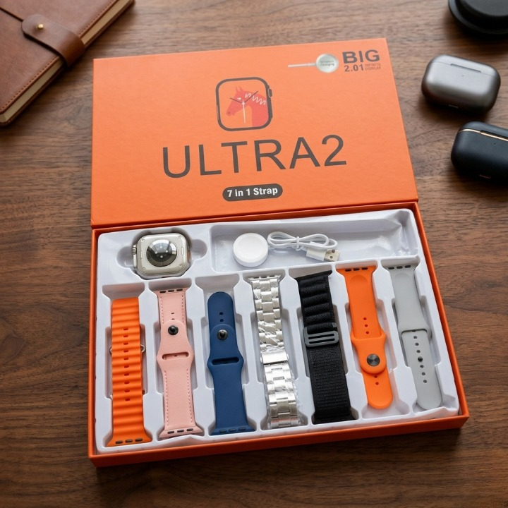 Ultra 2 Smart Watch 7-in-1 Strap Combo with Wireless Charger