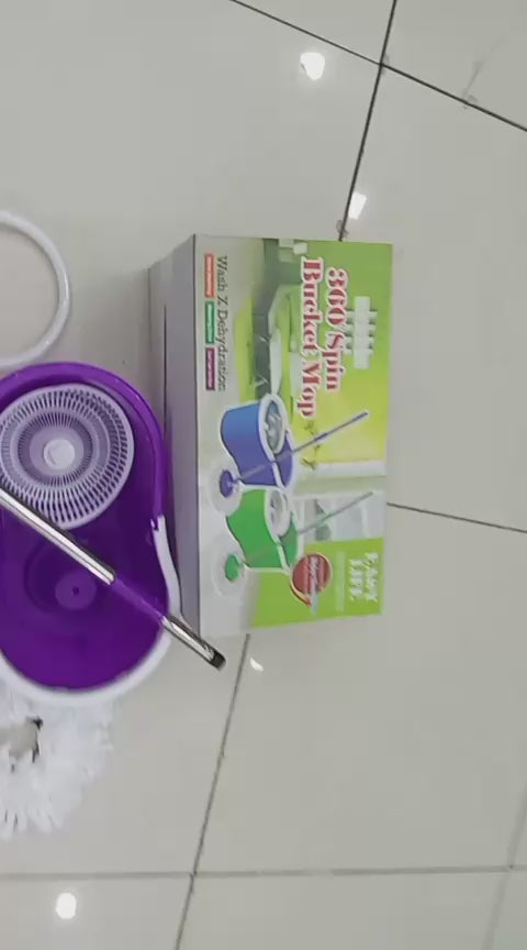 360° Rotating Spin Mop with Bucket – 2 Microfiber Mop Heads